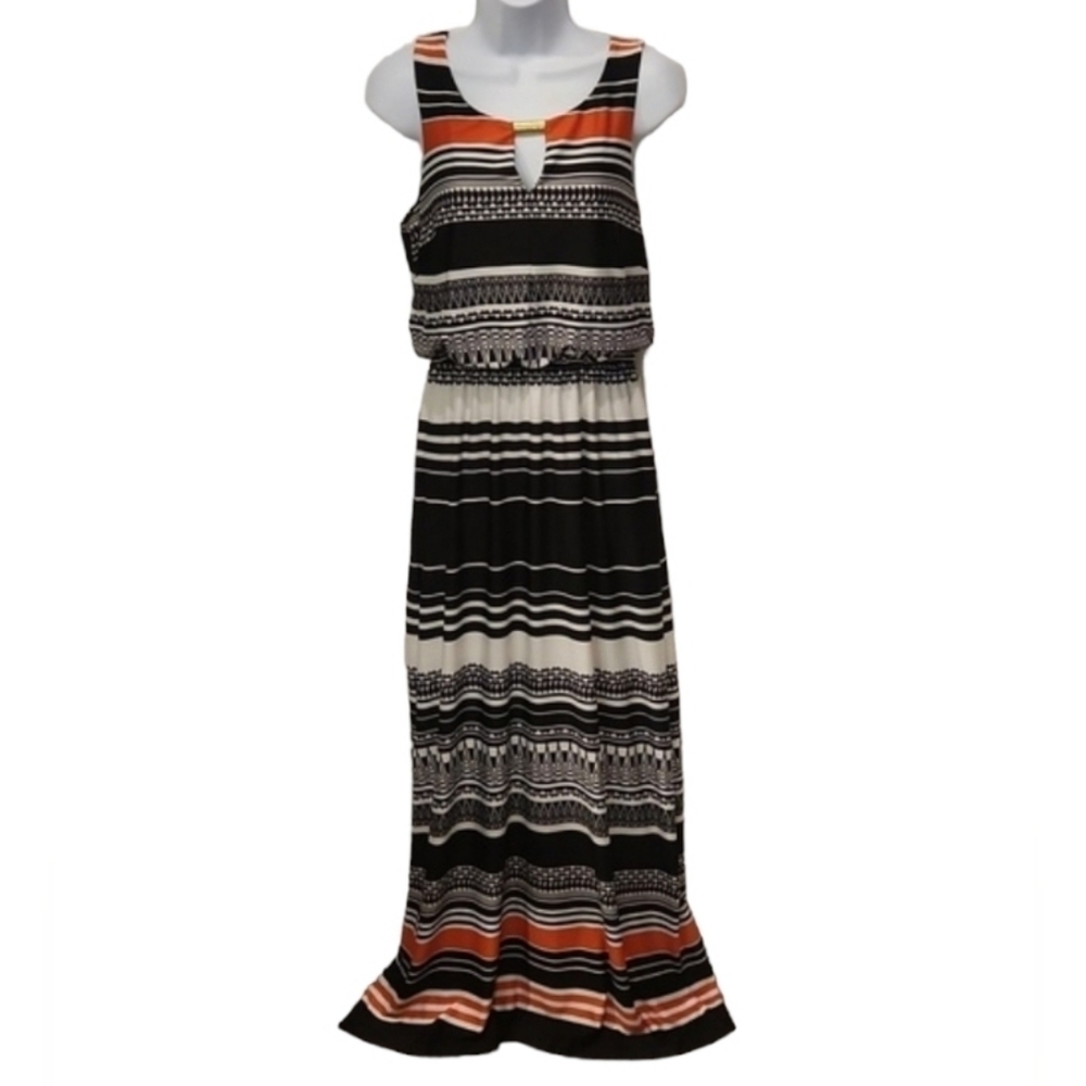 Emma & Michele Striped Gold Accent Sleeveless Striped Maxi Dress
